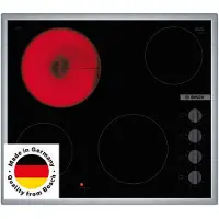 Bosch Serie | 2 PKE645CA2E - Keramisk häll - 4 kokplattor - Fördjupning - bredd: 56 cm - djup: 49 cm - med kanter i rostfritt stål - svart / rostfritt stål