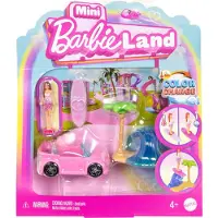 Barbie Mini BarbieLand Doll & Toy Vehicle Set 1,5-tums Doll & Beach Cabriolet med Color-Change Plus strandtillbehr