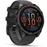 Garmin Fenix 8 Amoled 47mm, Sapphire Carbon Gray DLC Titanium - Black/Pebble Grey Silicone Strap