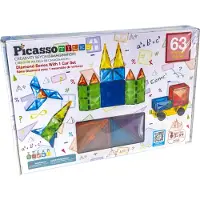 PicassoTiles 63 Delar Magnetiska Byggblock Konstruktionsleksakset med Bil Lastbil STEM Lärande