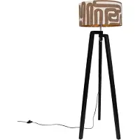 QAZQA Golvlampa svart stativ med brun- och beigefärgad randig skärm 50 cm - Puros