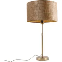QAZQA Bordslampa brons med sammetsskärm krokodil 35 cm - Parte