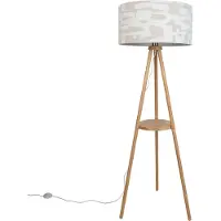 QAZQA Golvlampa med trästativ och vit- och beige randig skärm 50 cm - Lou