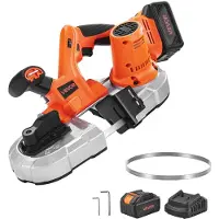 Vevor 20V bärbart bandsågssats, 65 x 65 mm sågdjup, AC 220V, 360W bandsåg med borstlös motor, 4,0 Ah batteri, sladdlös och kompakt bärbar bandsåg, 0-192 m/min variabel hastighet, för sågning av metall