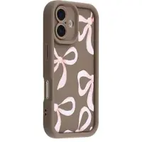 Mtp Products iPhone 16 Plus Snyggt stötsäkert TPU-skal med upphöjda kanter - Brun / Stor rosett
