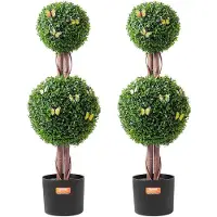 Vevor Konstgjord buxbom Topiary-träd, 91 cm högt (2 stycken), Konstgjorda topiary-träd med dubbla bollar, Konstväxt med extra blad och kruka och liten dekoration, UV-klassat set för heminredning inomh
