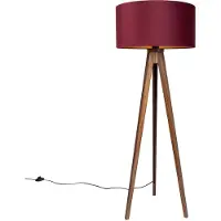 QAZQA Golvlampa valnötsträ stativ med röd skärm och guldinredning 50cm - Tripod Classic