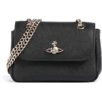 Vivienne Westwood Saturn Logotyp Tryckknapp Läder Axelremsväska Liten Damväskor Svart 5C01000BWS000BBLACK Basic Set (Bag+Dust Bag)