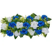 Vevor Blombollsarrangemang Bukett 10 st, 500 x 220 mm Konstgjorda Blombollar Bröllopsbordsdekorationer, Konstgjorda Rosenarrangemang för Bröllopsbordsdekoration Hemdekoration, Blå och vita rosor