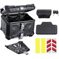 Vevor Motorcykeltoppbox, Universal Aluminiumlegering Motorcykel Bakbox med Läderfoder, 55L Vattentät Avtagbar Motorcykeltoppbox med Lås och Ryggdämpning, Passar 99% av Motorcykelramar