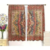 Yiran Furniture 2-delade Boho Livfull Färg Chic Geometriska Gardiner Ljusfiltrerande för Vardagsrum Sovrum Kök Stilfull Estetisk Gardin W50H130(CM)x2pcs&HOOK