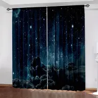 Household supplies MH 2 st Galaxy Glittrande Stjärnor Gardiner, Stångficka Yttre Rymden Stjärnklar Himmel Stjärntryckta Gardiner, Fönsterdraperier För Vardagsrum Kök W65X60H(cm)X2Pcs&Hook