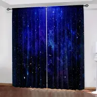 Yiran Furniture 2 st Galaxy Glittrande Stjärnor Gardiner, Stångficka Yttre Rymden Stjärnklar Himmel Stjärntryckta Gardiner, Fönsterdraperier För Vardagsrum Kök W65X60H(cm)X2Pcs&Hook