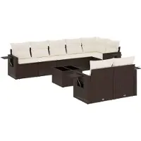 vidaXL Loungegrupp för trädgården med dynor 9 delar konstrotting brun