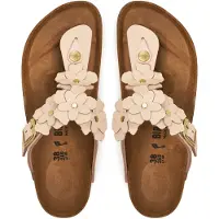 Birkenstock för kvinnor. 1029304 Sandaler i läder Gizeh Flower Embellishment (smal passform) ljusrosa (42), Hud, Karta, Spänne, Casual