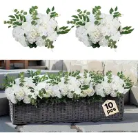 Vevor Blombollarrangemang Bukett 10 st, 450 mm diameter Konstgjorda Blombollar Vita Rosor Bröllopsbordsdekorationer, Konstgjorda Blommorrangemang för Bröllopsbordsdekorationer Hem Borddekorationer