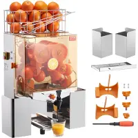Vevor Kommersiell apelsinjuicer, 120W automatisk juicepress med vattenkran, apelsinpress i rostfritt stål 20 apelsiner/minut, med utdragbar filterlåda, PC-lock, 2 hinkar för skaluppsamling