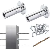 Vevor 121-pack skyddshylsor i rostfritt stål T316 för 3,2 mm vajerräcke, gör-det-själv-räcke T316 marin kvalitet, levereras med en gratis borr, silver