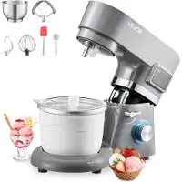 Vevor Glassmaskin, 1,7 l kapacitet, elektrisk köksmaskin med 6 hastigheter, med digital LED-display och timer, mixerpaddel, degkrok, stänkskydd, för hemlagad fryst yoghurt, fruktsorbet och gelato, grå
