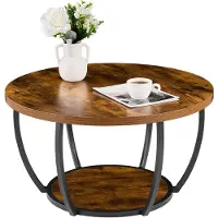 Vevor Soffbord, Modernt Runt Soffbord, 2 Lager Träcirkelskrivbord med Öppen Förvaring, Minimalistiskt Robust Metallram Accentskrivbord för Vardagsrum, Kontor, Enkel Montering, Rustikt Brunt