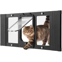Vevor kattlucka för fönster, justerbar för att passa fönsterbredd 787-914 mm, 4 säkra låslägen, aluminiumram och högtransparent glas, magnetisk stängning, väderbeständig snabbmonterad husdjurslucka fö