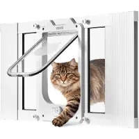 Vevor kattlucka för fönster, justerbar för att passa fönsterbredd 584-711 mm, 4 säkra låslägen, aluminiumram och högtransparent glas, magnetisk stängning, väderbeständig snabbmonterad husdjurslucka fö
