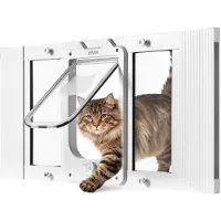 Vevor kattlucka för fönster, justerbar för att passa fönsterbredd 686-813 mm, 4 säkra låslägen, aluminiumram och högtransparent glas, magnetisk stängning, väderbeständig snabbmonterad husdjurslucka fö