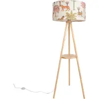 QAZQA Golvlampa med trästativ och flerfärgad lampskärm med djurtryck 50 cm - Lou