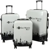 Borg Living Resväska - Resväska med motiv - I Love The World vit - Hardcase lättviktsresväska