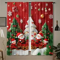 Yiran Furniture 2 st Set av Jultomten Julgardiner-Digitaltryck, Kanalficka Design, Polyester -Perfekt För Vardagsrum, Kök, Sovrum W65X60H(cm)X2Pcs&Grommet Top