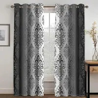 Yiran Furniture 2 st Gyllene Lyx Abstrakt Barocktryck Polyestergardiner för Sovrum Kontor Kök Vardagsrum Fönsterbehandling Heminredning W50 X H160(CM)X2&Hook gray