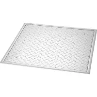Vevor Brunnslock med ram, 500 x 500 mm fyrkantigt septiktanklock med bas, kraftigt halkfritt avloppsränna i kolstål för inspektionsåtkomst för trottoarer och trädgårdar