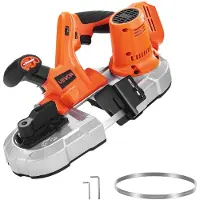 Vevor Bärbar Bandsåg, 65 x 65 mm Skärdjup, 360W Bandsåg med Borstlös Motor, Sladdlös och Kompakt Bandsåg, Integrerade Upphängningskrokar, 0-192 m/min Variabel Hastighet för Sågning av Metall, Trä (Bar