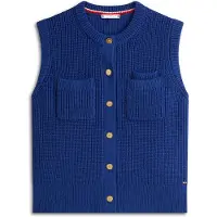 Tommy Hilfiger Gold Tone Button Rib Knit Vest