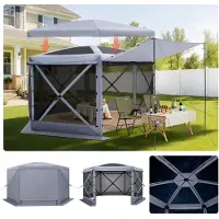 Vevor Pop-up-paviljongtält, 3,6 x 3,6 m stort 6-sidigt campingtält med avtagbart tak och bärväska, snabbmonterat och bettsäkert, skärmtält med solskydd för 8-10 personer, uteplats, grå