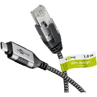 Goobay 74401, USB 3.1 typ A, RJ45, 1 m, svart, silver