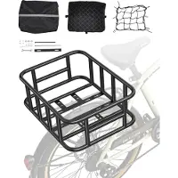 Vevor Cykelkorg bak, Medium cykelkorg med lastnät, foder och vattentätt överdrag, Robust cykelkorg bak för vuxna kvinnor/män som transporterar hundar, husdjur, frukt och matvaror, Monteringsverktyg in