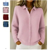 Wangpai Apparel Damstickad kofta med knappar, enfärgad, casual, mode, lång ärm, slag, jacka, klädrea 2XL gray
