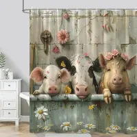 Chic Home Husdjur Duschdraperi Rolig Gris Får Åsna Dusch Tecknad Rustik Lada Polyestertyg Badrumsdekor Draperi Tvättbart W120xH180cm