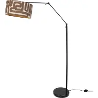 QAZQA Justerbar svart golvlampa med brun- och beigefärgad randig skärm 50 cm - Editor