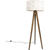 QAZQA Golvlampa i trä med beige och vitrandig skärm 50 cm - Tripod Classic