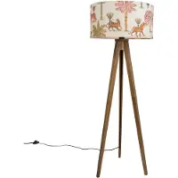 QAZQA Golvlampa i trä med flerfärgad lampskärm med djurtryck 50 cm - Tripod Classic