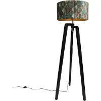 QAZQA Golvlampa svart stativ med lampskärm med lövdesign och guldfärgad insida 50 cm - Puros