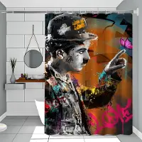 Warmth Home Banksy Street Graffiti Duschdraperi Utomhuslandskap Sommarlov Badrumsinredning Semester Polyester Badgardin Med Krokar 150x180 cm