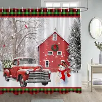 Your Warm Home Jul duschdraperier Rolig snögubbe gran gren present julkula nyår semester tyg hem badrum dekoration bad gardin set 35x70in-90x180cm