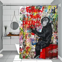 Warmth Home Banksy Street Graffiti Duschdraperi Utomhuslandskap Sommarlov Badrumsinredning Semester Polyester Badgardin Med Krokar 90x180 cm red