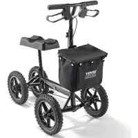 Vevor hopfällbar knäskoter, styrbar knärullator i aluminium med höjdjusterbart styre och knäskydd, 12" terränghjul, dubbla bromsar, benåterställningsskoter för trasiga ankelfotskador, 350 LBS