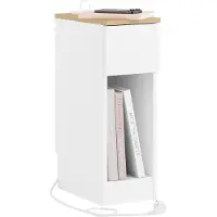 SoBuy Smalt Nattbord med Laddstation, Vit