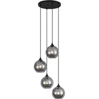 QAZQA Art Deco Pendellampa Svart med Rökglas 4-ljus - Wallace