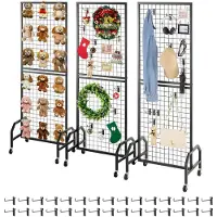 Vevor 3-pack väggpaneler med rutnät, 600 x 1640 mm trådpaneler, displayställ, flyttbar konstdisplayhylla med hjul och 30 krokar, svart rutnät i kolstål för hantverksutställning, dekor, förvaring, ansl